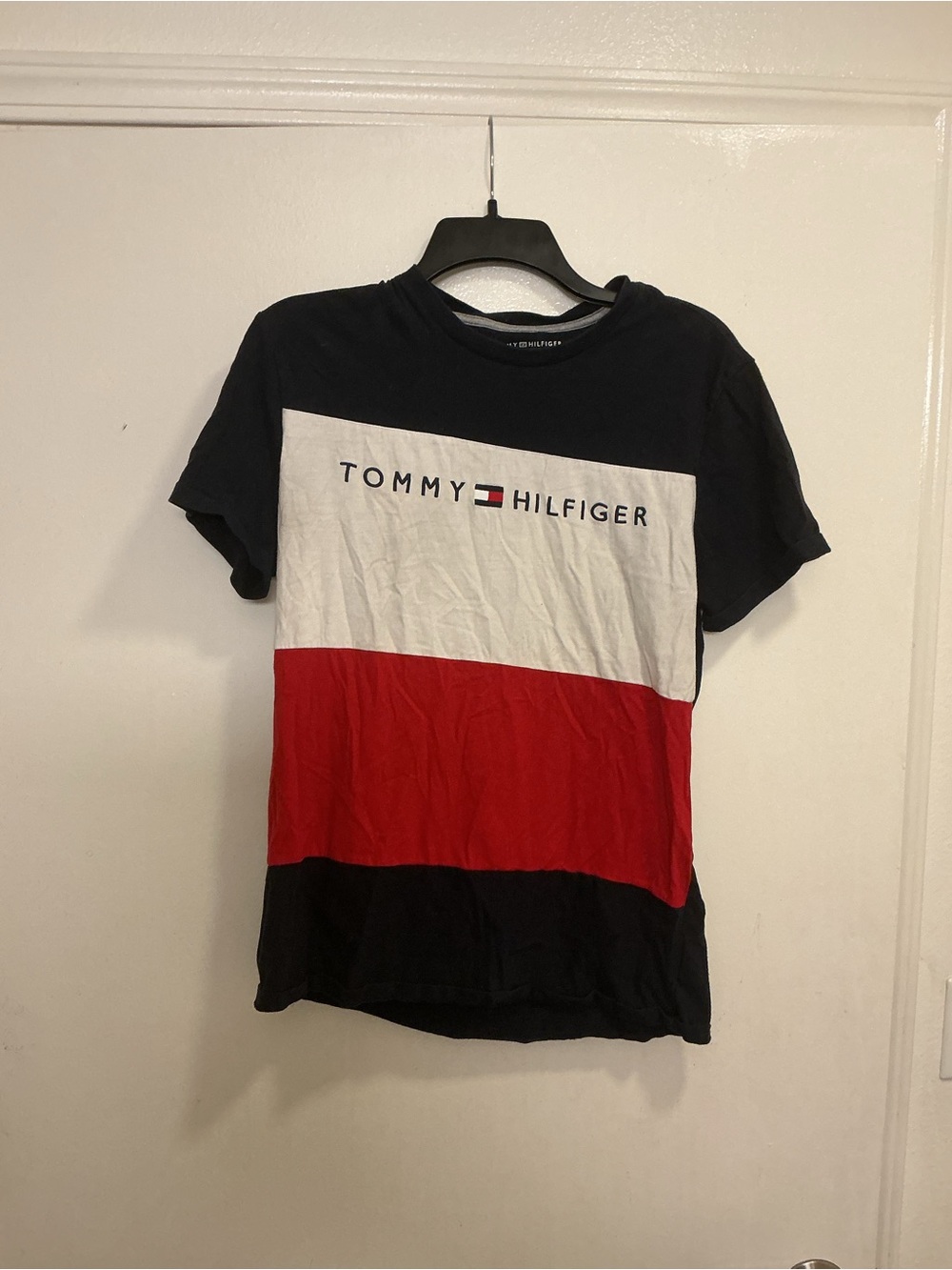 Tommy Hilfiger Navy, White & Red Panel Logo Tee